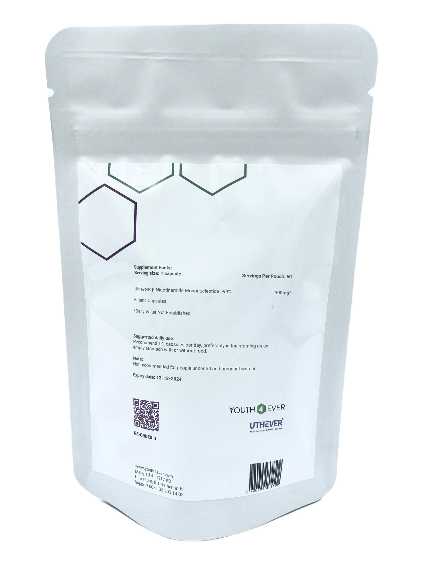 NMN PRO 300 - 18 gram NMN - 99% puur - 60 capsules